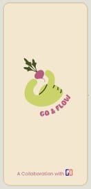 App screen: Go & Flow splash screen with a beetroot mascot