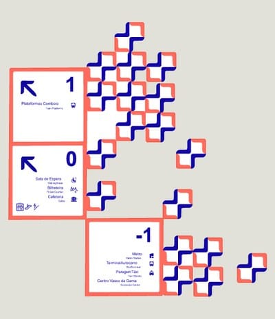 Level signs set into a looser scatter of pattern pieces