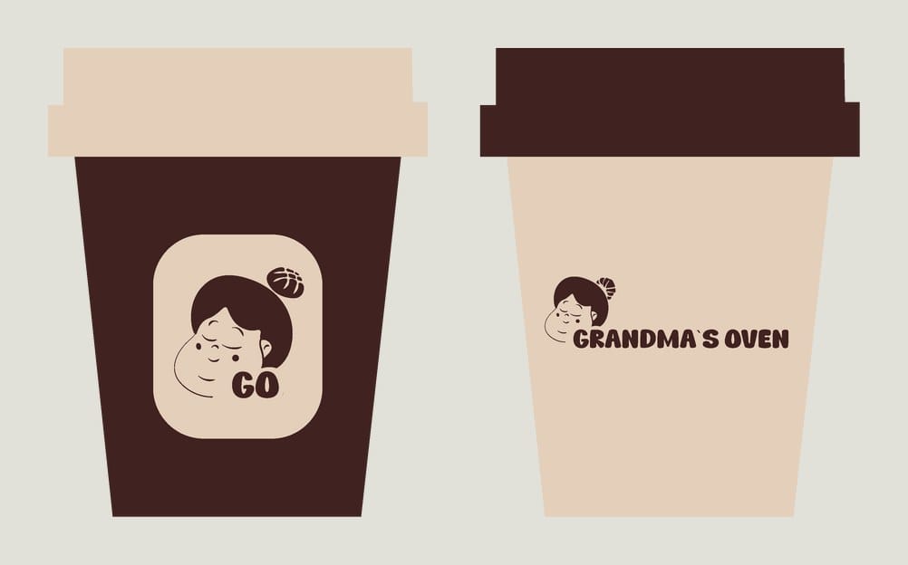 Two coffee cups: dark brown with the GO mark, and cream with the wordmark