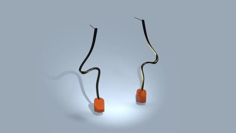 3D render: fine wavy earrings ending in orange gems
