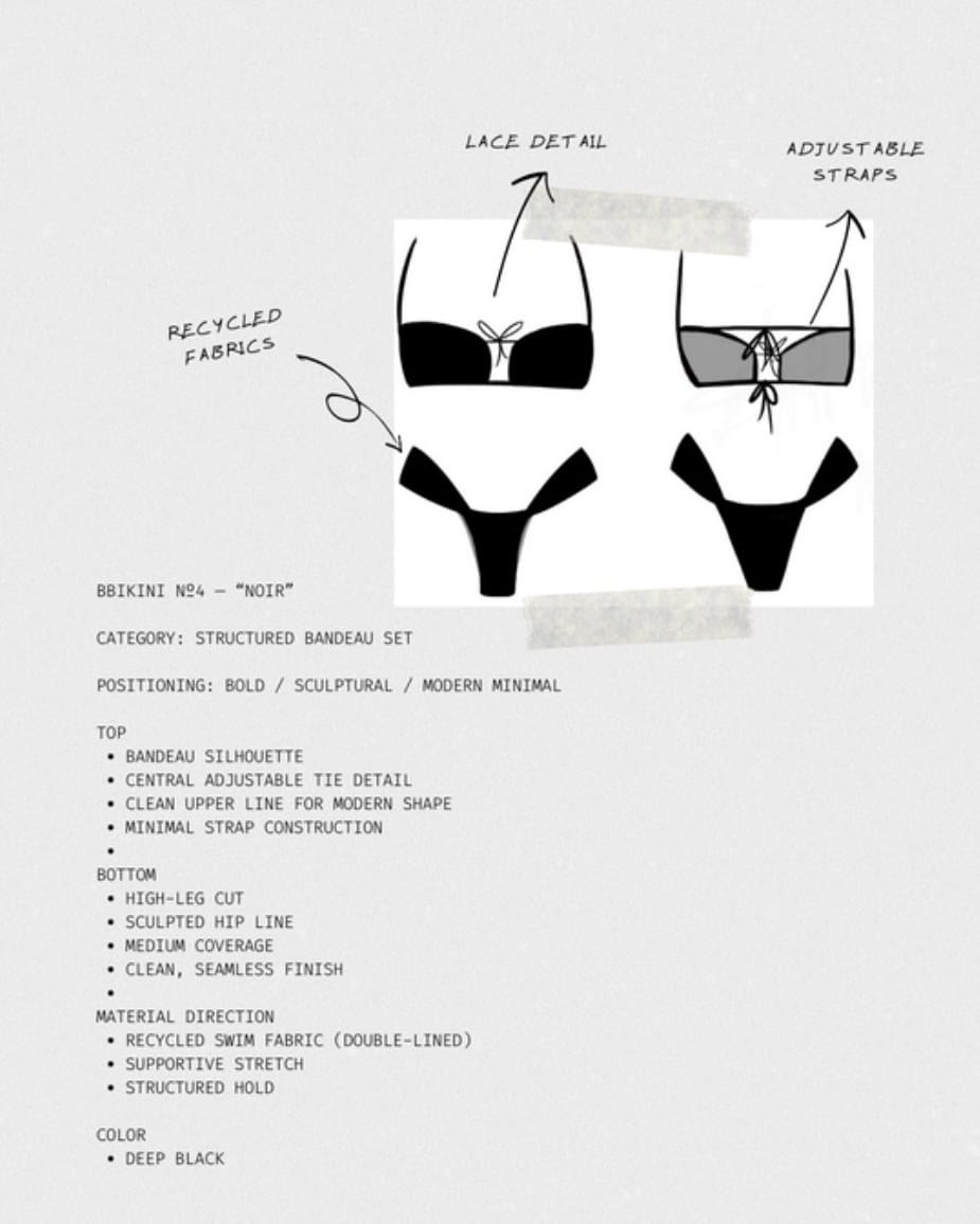 Technical sheet for the black bandeau set with construction notes