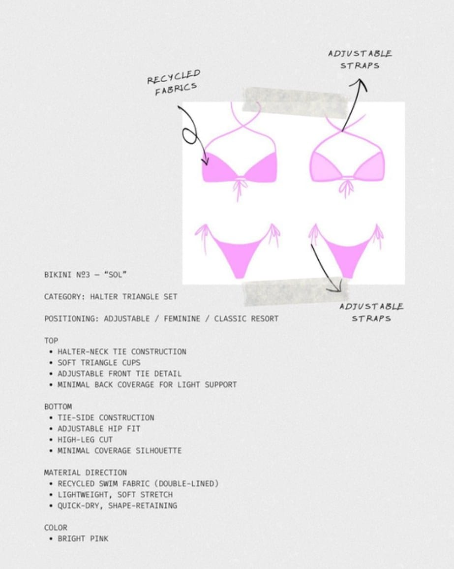 Technical sheet for the lilac halter set with construction notes