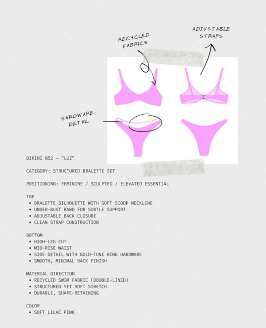 Technical sheet for the lilac balconette set with construction notes