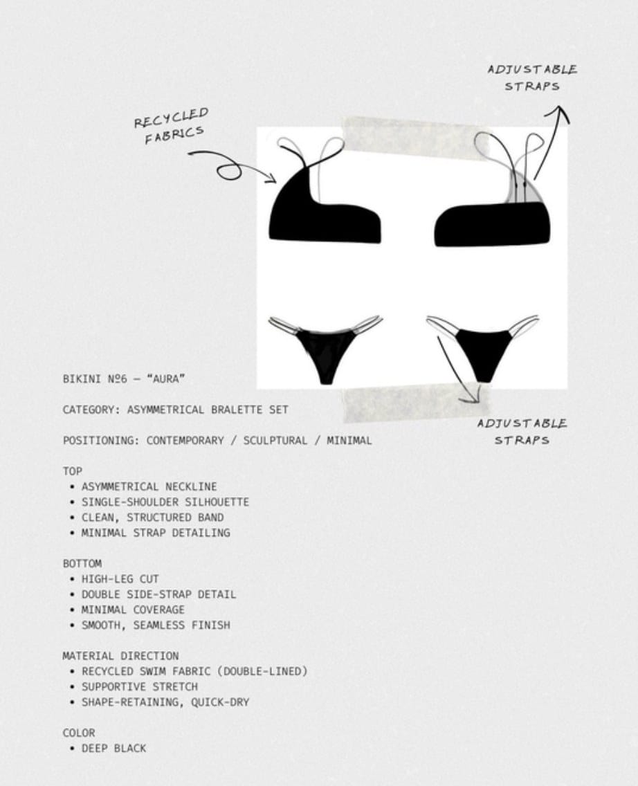 Technical sheet for the black asymmetric set with construction notes